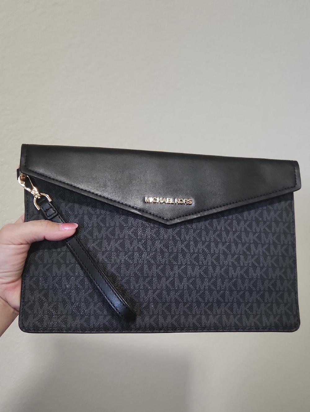 Michael Kors Black MK Logo Envelope Wristlet Clutch